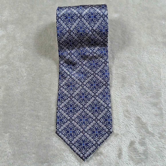 Dior Other - Vintage Christian Dior Monsieur Tie Mens 56.5x3.5 Blue Silver Geometric Abstract